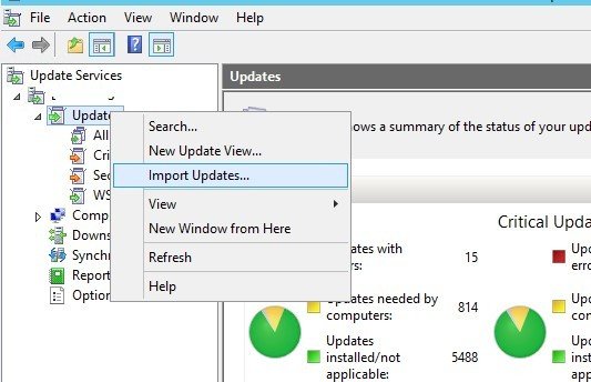 Como importar manualmente atualizações para o WSUS do catálogo do Microsoft Update